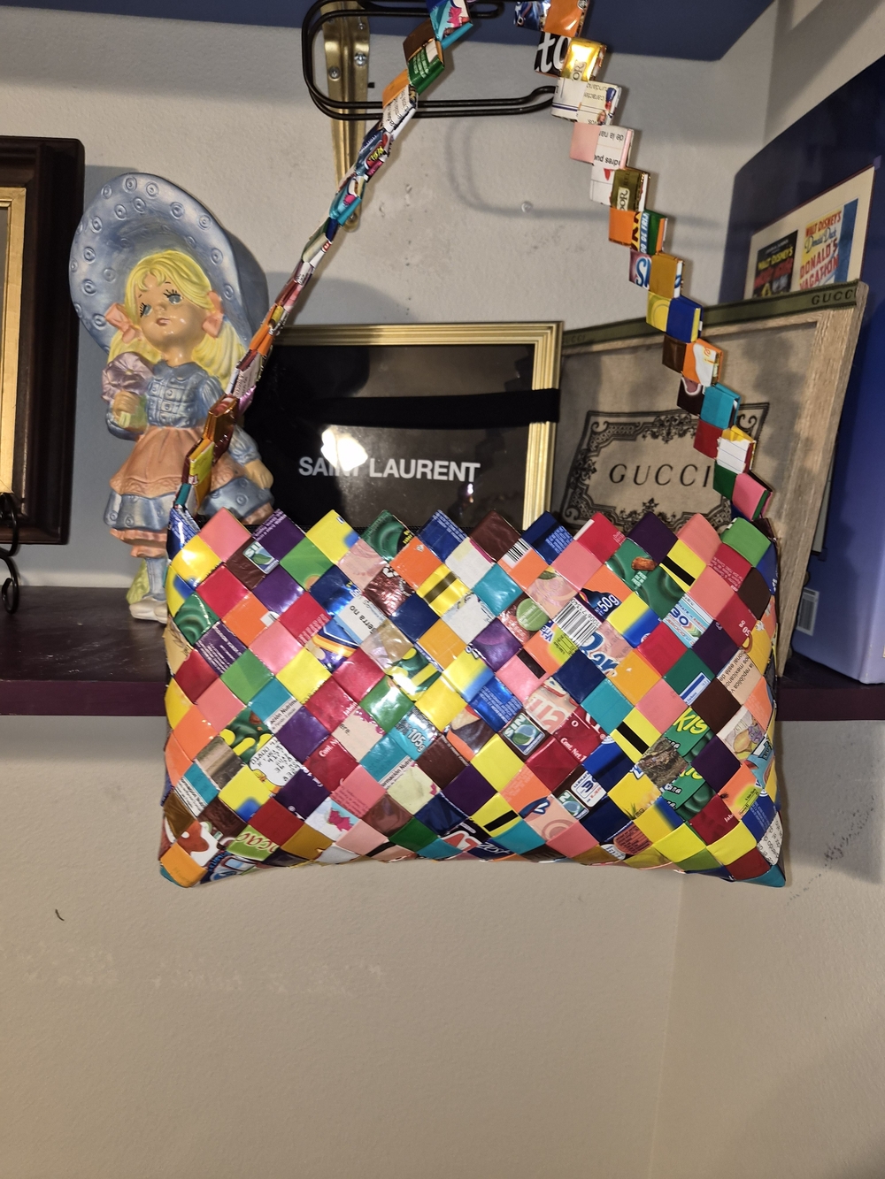 Handmade Recycled Candy Wrapper Woven Shoulder Bag Colorful Upcycled Pop Art Zip